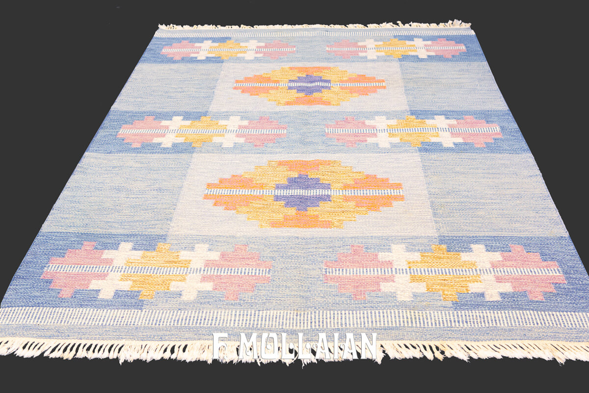 Swedish Kilim Rug Geometric Pattern n°:918900