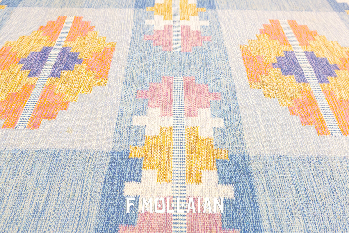 Swedish Kilim Rug Geometric Pattern n°:918900