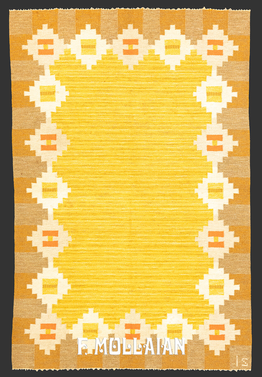 Swedish Kilim Rug Goldish-Brown Color n°:950640