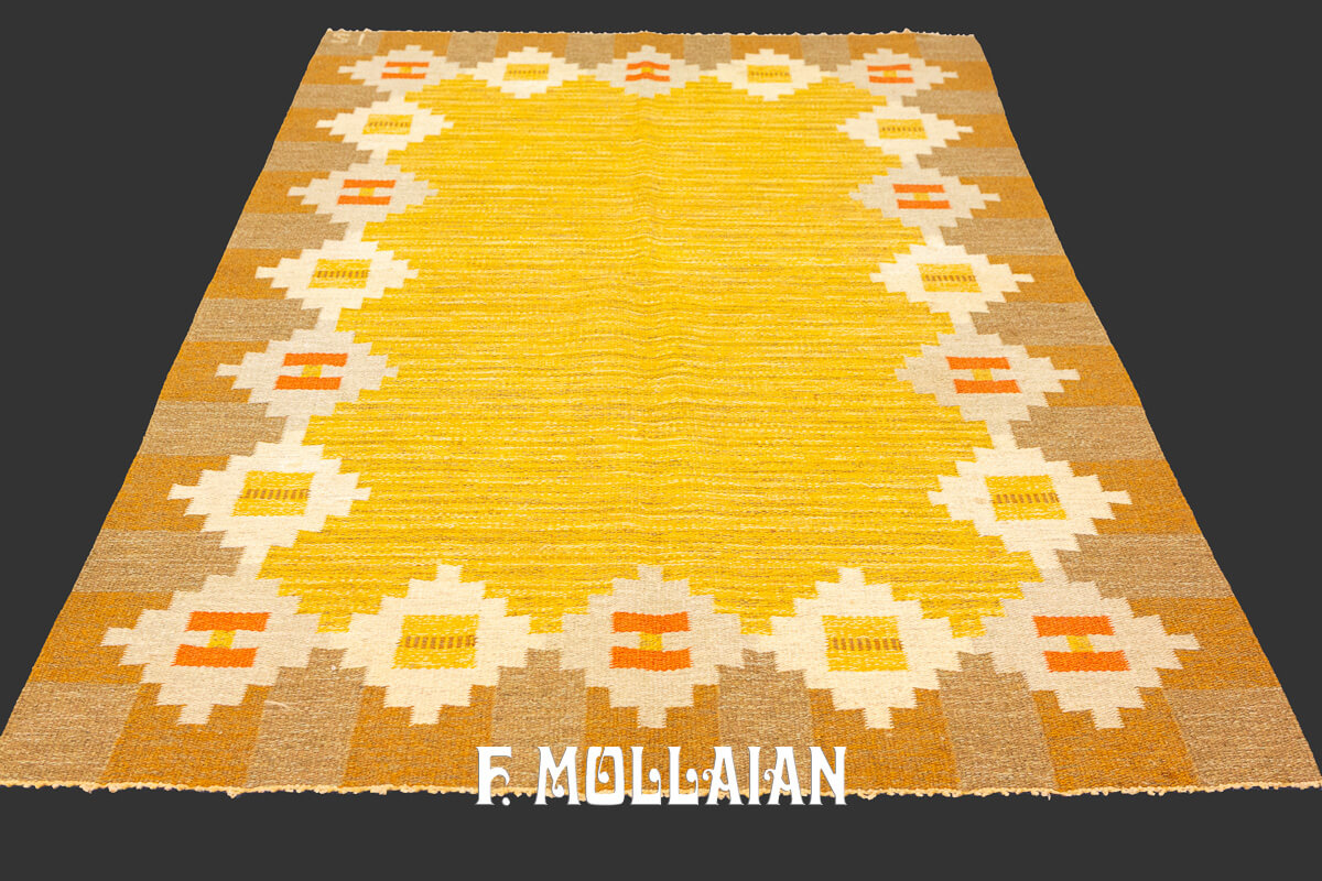 Swedish Kilim Rug Goldish-Brown Color n°:950640