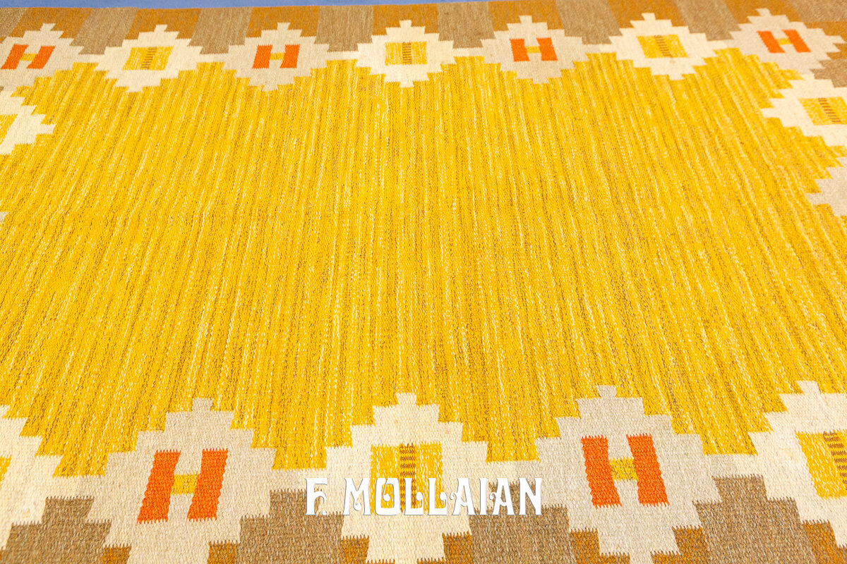 Swedish Kilim Rug Goldish-Brown Color n°:950640