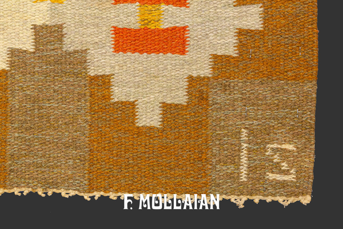 Swedish Kilim Rug Goldish-Brown Color n°:950640