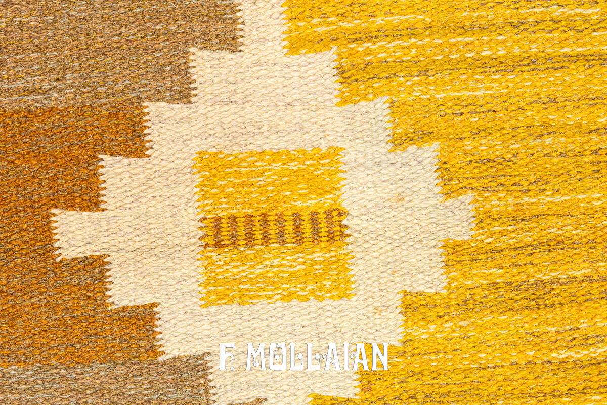 Swedish Kilim Rug Goldish-Brown Color n°:950640