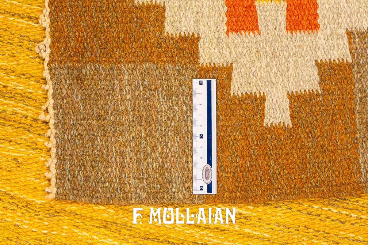 Swedish Kilim Rug Goldish-Brown Color n°:950640