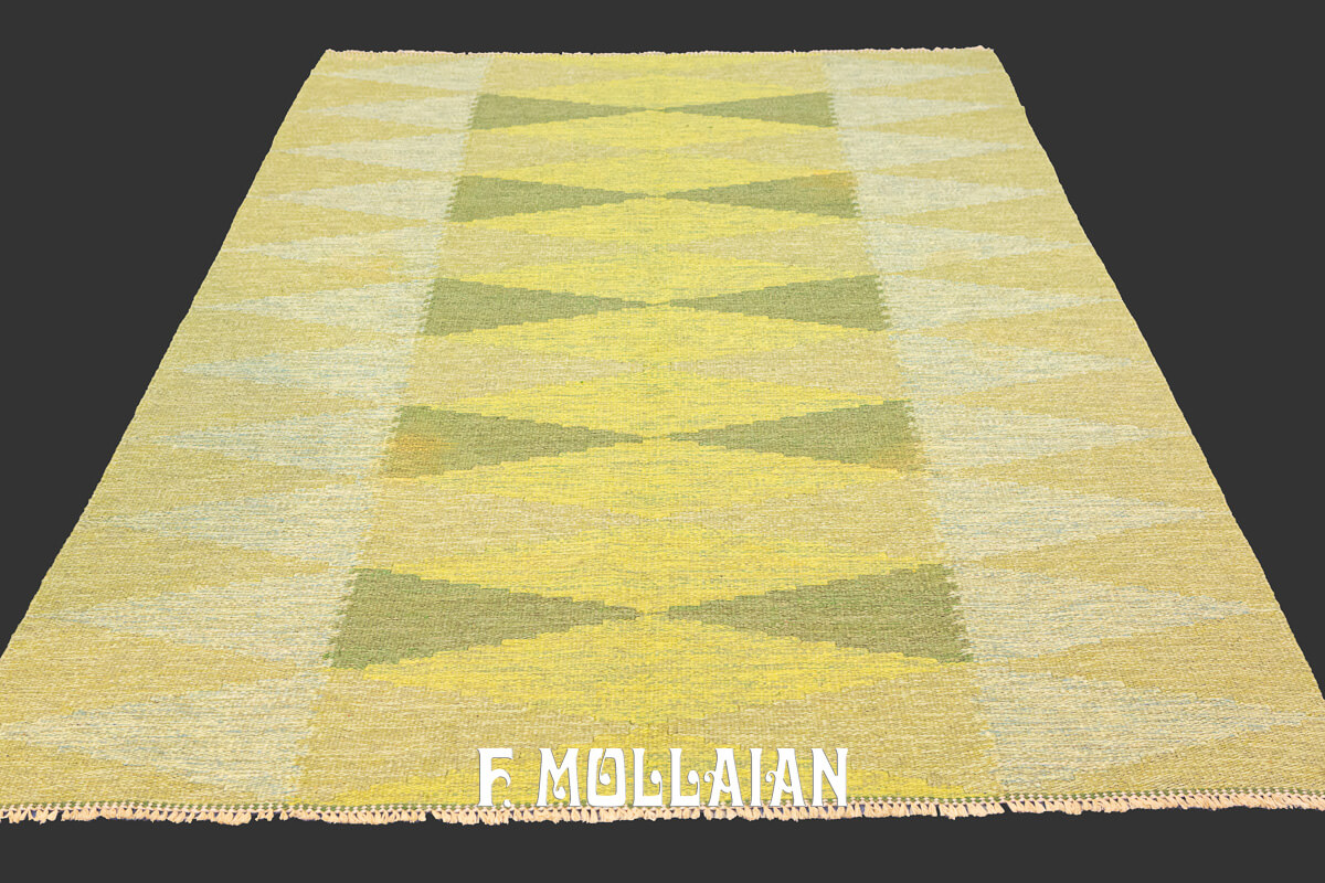 Swedish Kilim Rug Green Shades n°:960613