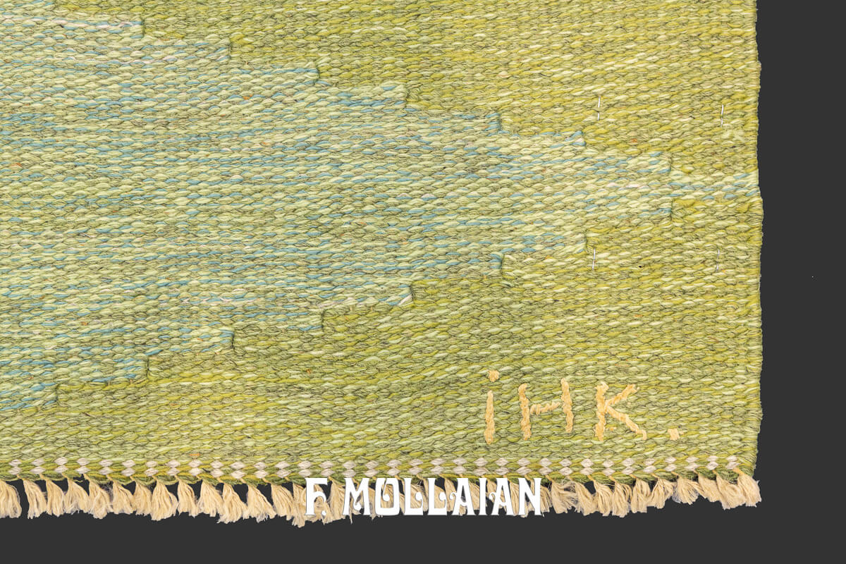 Swedish Kilim Rug Green Shades n°:960613