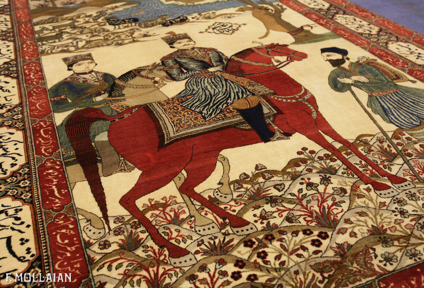 Antique Persian Kashan Mohtasham Pictorial Rug (233x153 cm)
