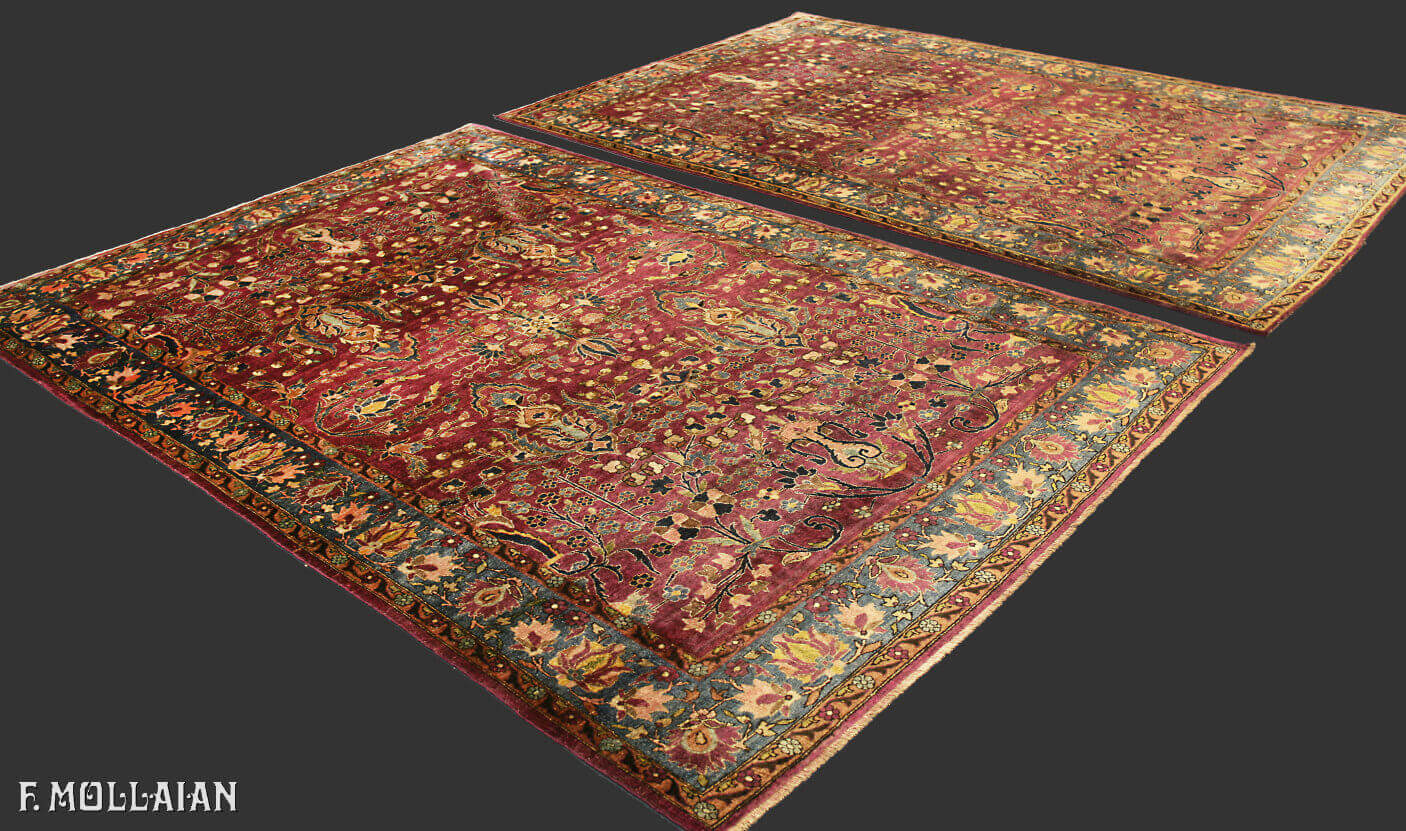 Antique Persian Kashan Silk, A Pair of Purple All-over floral Rugs n°:15489699