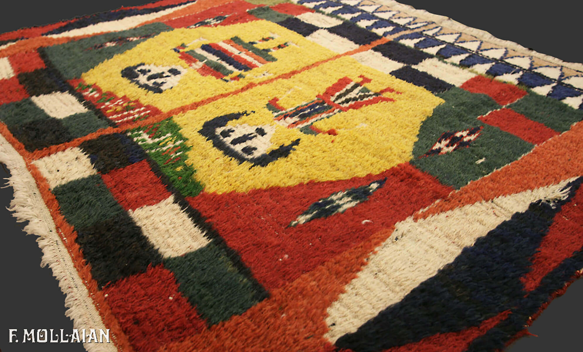 Antique Persian Gabbeh Pictorial Hand-Knotted Rug (135x110 cm)