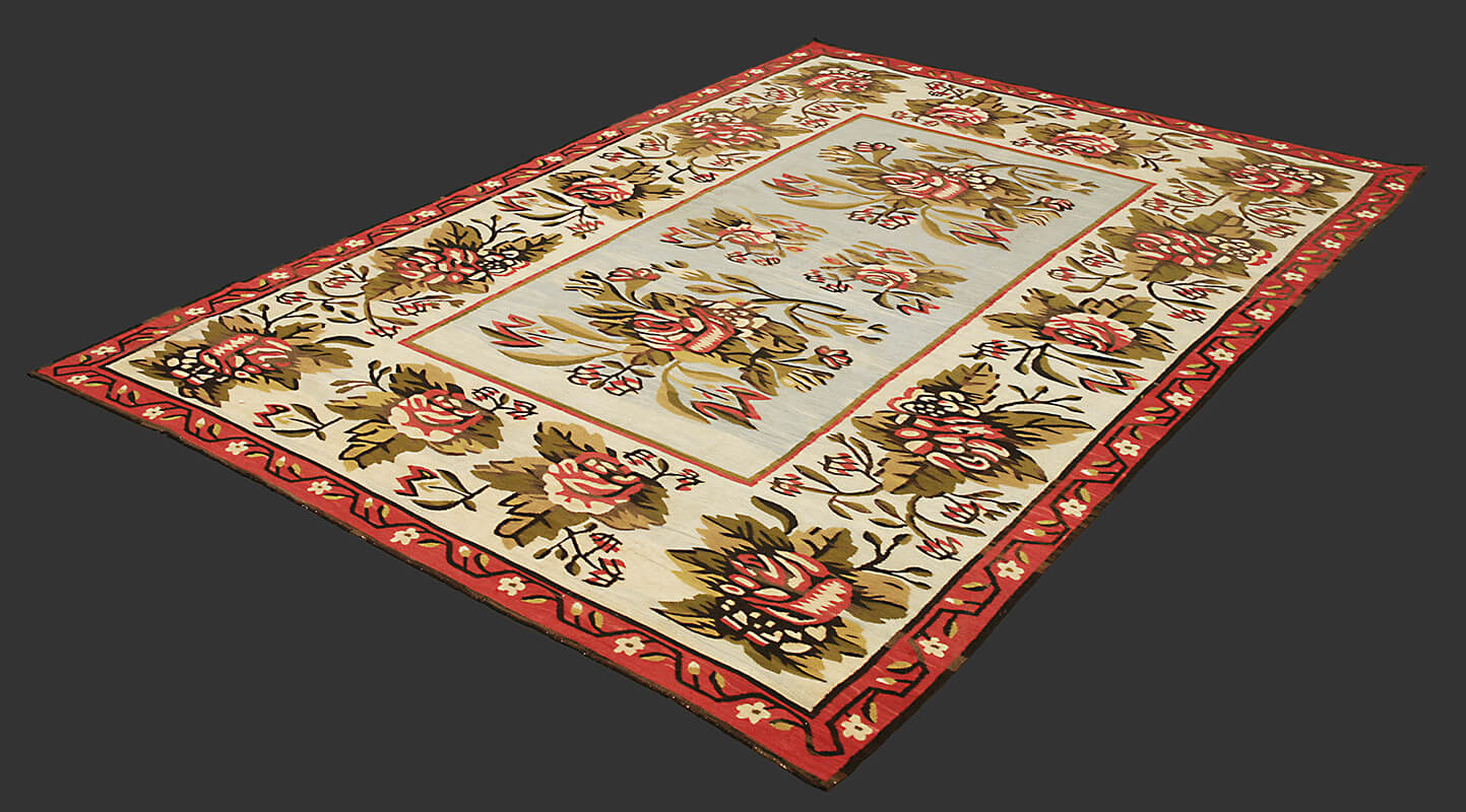 Antico Kilim Fatto a Mano Ucraino Bessarabian, Tessuto a Telaio Con Fondo Celeste n°:39983701