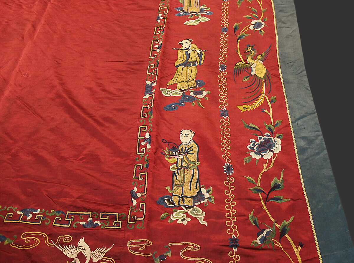 Chinese Imperial Signed Antique Silk and Metal Thread Embroidery (Immortals and Fu Dog) (320x188 cm)