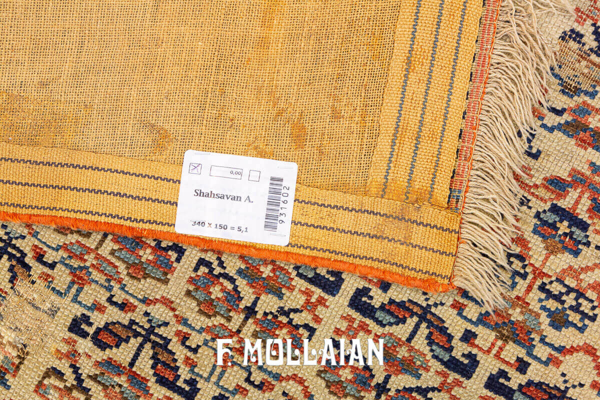 Antique Caucasian Kalleh-Size Shahsavan All-over Carpet (340x150 cm)