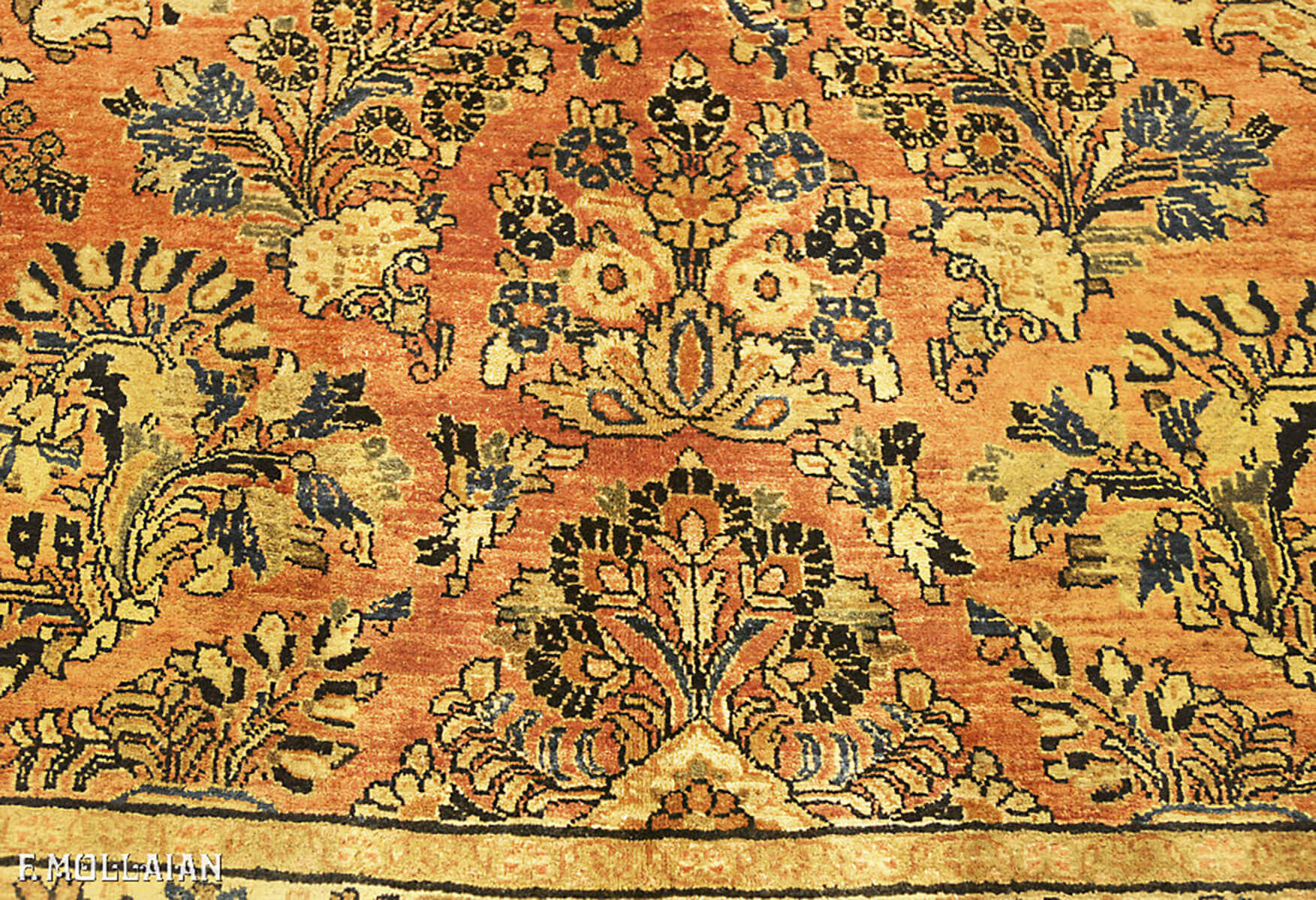 Salmon Color Field Floral Antique Persian Saruk Rug n°:95583952