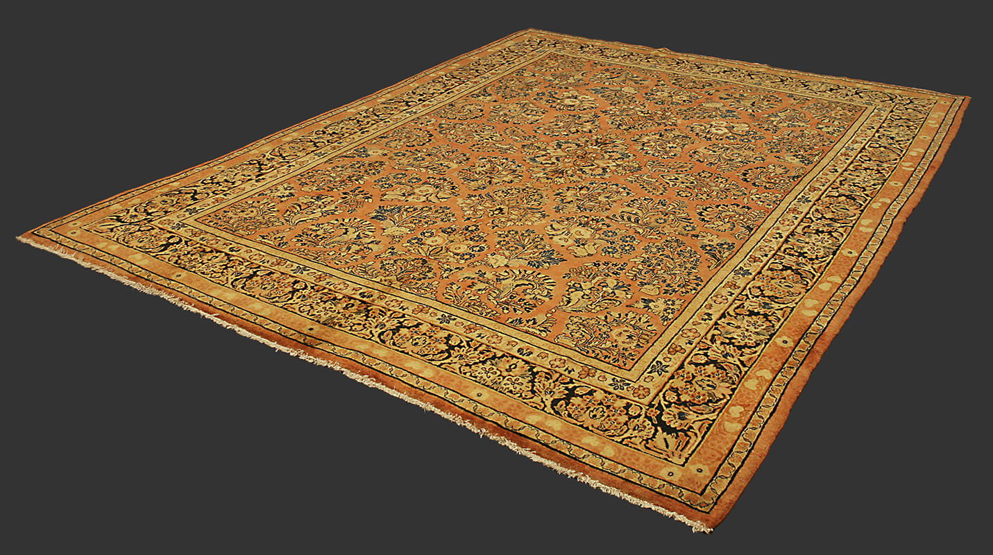 Salmon Color Field Floral Antique Persian Saruk Rug n°:95583952